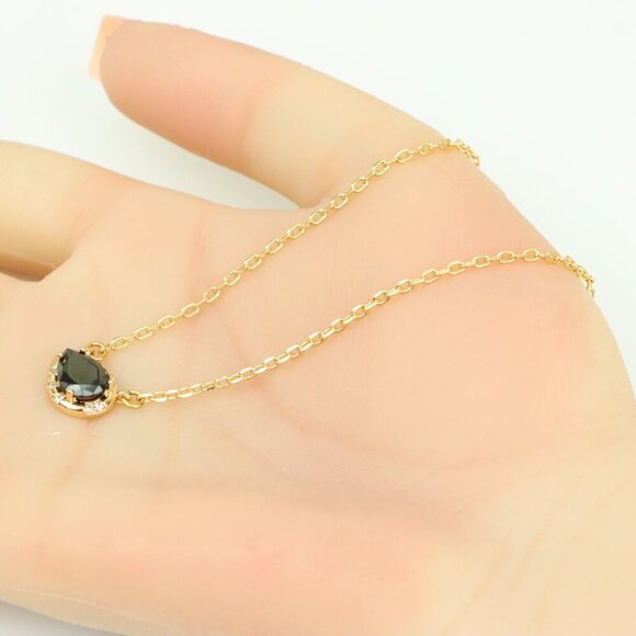 Elegant Rose Gold Necklace with Black Stone Pendant, XPNL0405 - Picture 5 of 12